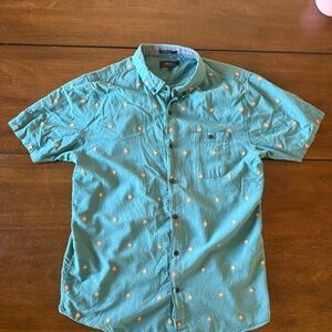 Roark Teal Button-Down Shirt with Orange Pattern